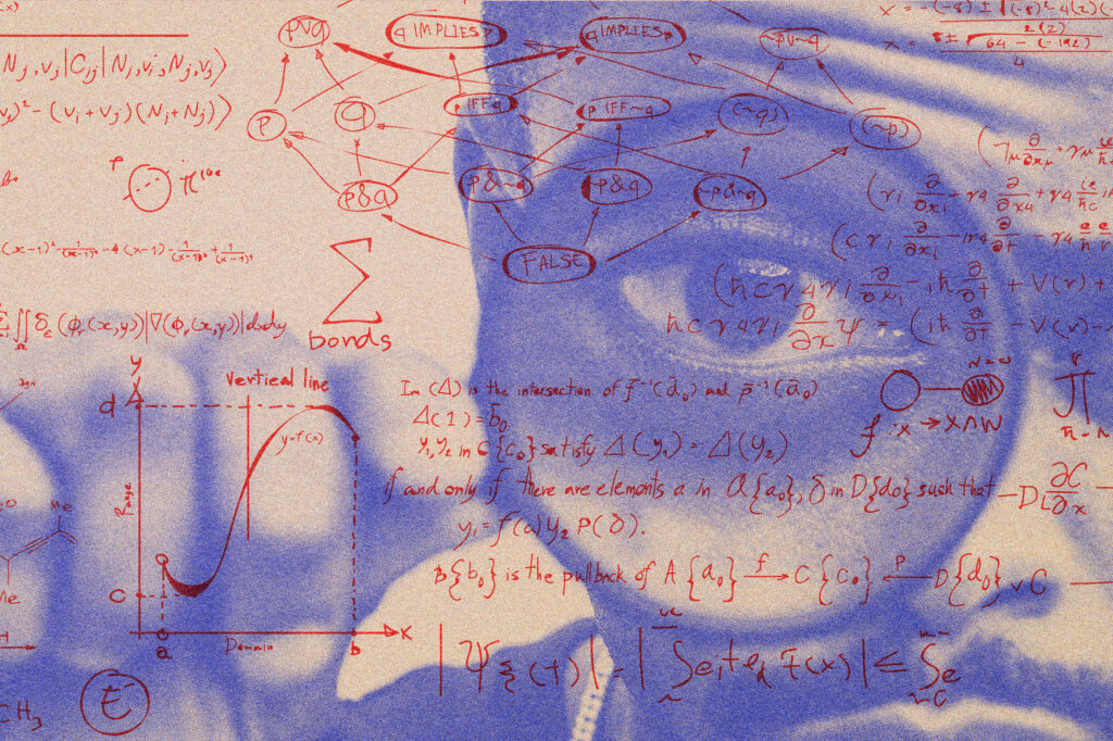 man with magnifying glass with risograph effect remixed media